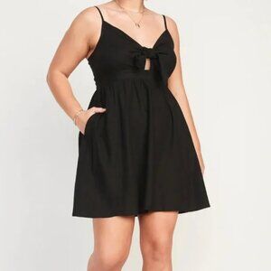 NWT Old Navy Mini Fit & Flare Tie Front Black Dress 4x